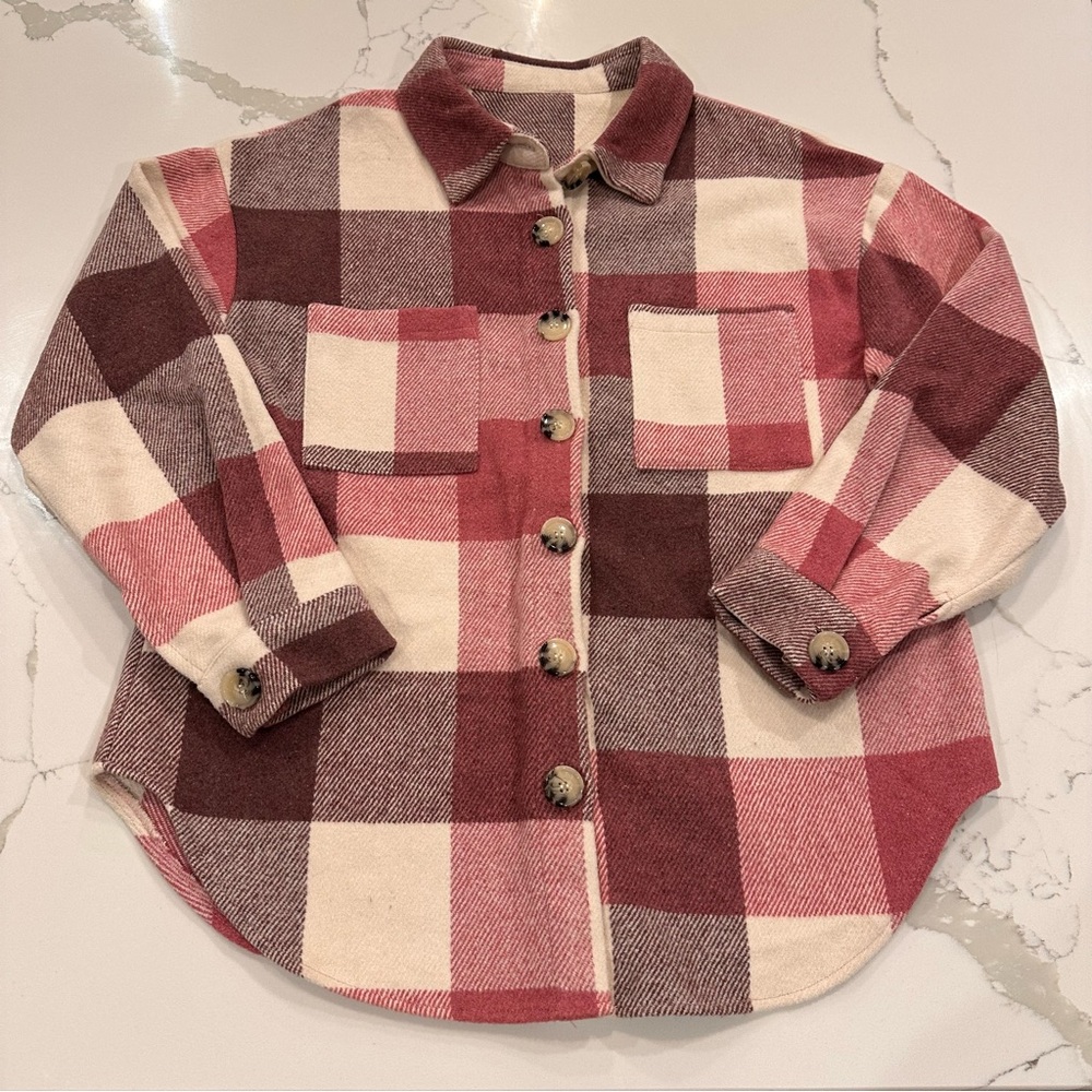 Unbranded Plaid Flannel Button Down Shirt Shacket Thick Women M Pink Chore Ranch